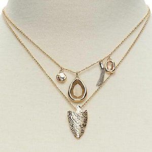 Banana Republi  Multi Charm gemtone hammered Two Tier Necklace  NWT $59